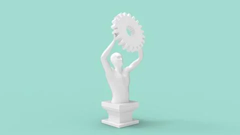 3D rendering of a trophy cup prize winner competition medal. Engineering cog Illustrazione stock