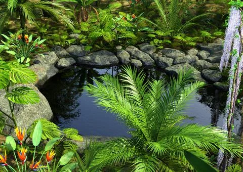 3D Rendering Tropical Landscape 库存插图