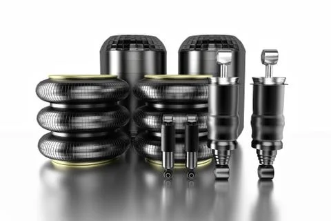 3D rendering. Trucks Cabin Shock Absorber and air spring, New auto parts, spare Stock Photos