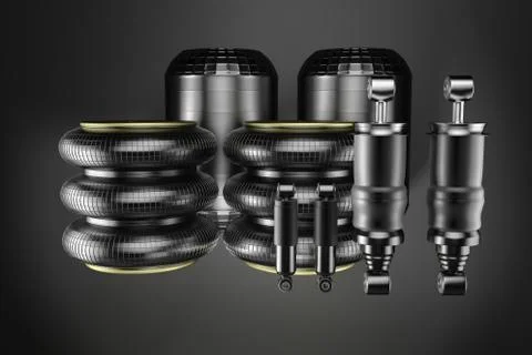 3D rendering. Trucks Cabin Shock Absorber and air spring, New auto parts, spare Stock Photos