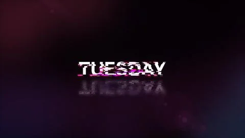 3D rendering Tuesday text with screen effects of technological glitches Illustrazione stock