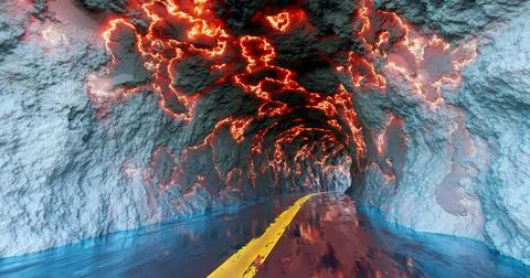 3d rendering. A tunnel with a road going into the distance with a stone textu Stock Illustration