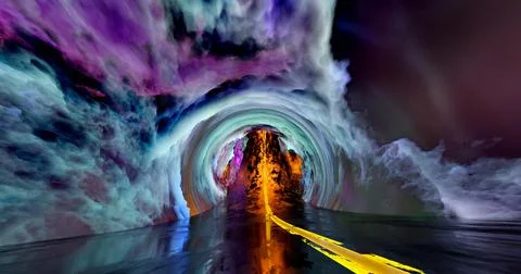 3d rendering. Tunnel with a road stretching into the distance with the textur Stock Illustration