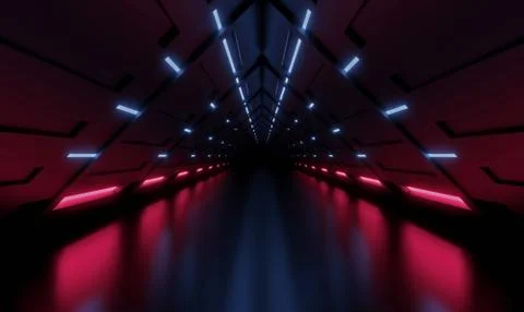 3D rendering tunnel Spaceship blue and pink interior ,corridor Stock Illustration
