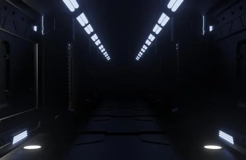3D rendering tunnel Spaceship dark  interior ,corridor Stock Illustration