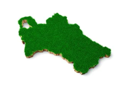 3d rendering of a Turkmenistan map with soil land, grass, and rocky ground isola Stock Illustration