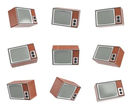 3d rendering of a turned-off retro TV in different angle on white background. Stock Illustration