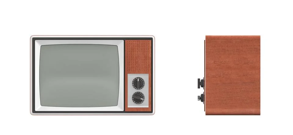 3d rendering of a turned-off retro TV with a big screen and two rotary switches. Illustrazione stock