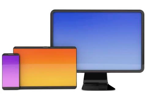 3d rendering of a tv with a smartphone and tablet Stock Illustration