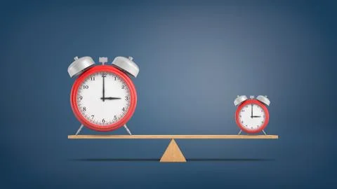 3d rendering of two almost identical red alarm clocks in large and small size Stock Illustration