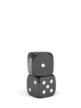 3d rendering of two black dice with white pips standing vertically on a white Stock Illustration