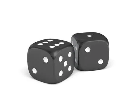 3d rendering of two black dice with white dots standing close to each other on a Stock Illustration
