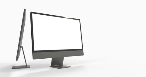 3D rendering of two black flat computer screens with cameras isolated on a white Stock Illustration