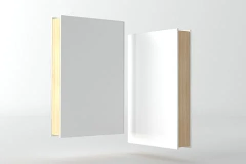 A 3d rendering of two books with white covers and copy space over a white bac 스톡 일러스트