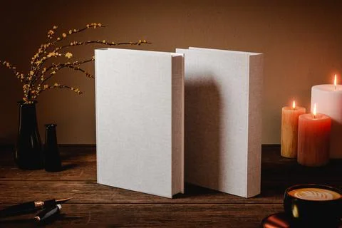 3D rendering of two books on wooden table Stock Illustration