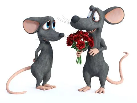 3D rendering of two cartoon mice dating. Stock Illustration