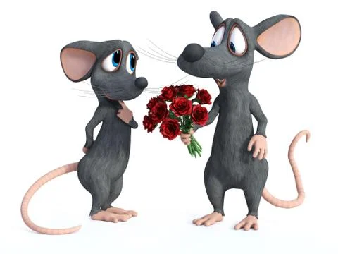 3D rendering of two cartoon mice dating. Stock Illustration