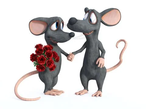 3D rendering of two cartoon mice dating. Stock Illustration