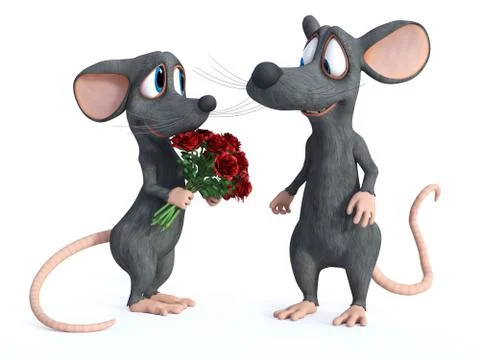 3D rendering of two cartoon mice dating. Stock Illustration