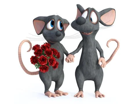 3D rendering of two cartoon mice dating. Illustrazione stock