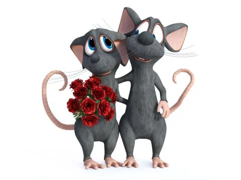 3D rendering of two cartoon mice dating. Illustrazione stock
