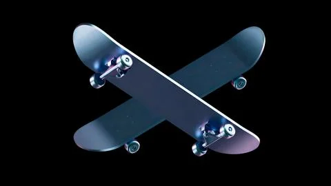 3D rendering of two cruiser skateboards crossed isolated on dark background Stock Illustration