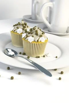 3d rendering of two delicious cupcakes on a plate Illustrazione stock
