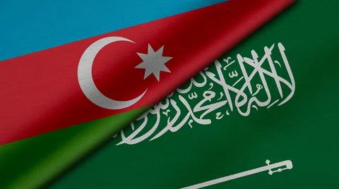 3D Rendering of two flags of Azerbaijan and Saudi Arabia together with fabric Stock Illustration