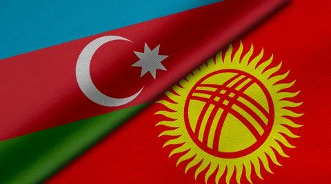 3D Rendering of two flags of Azerbaijan and Kyrgyz Republic together with fab Stock Illustration