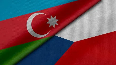3D Rendering of two flags of Azerbaijan and Czech Republic together with fabr Foto stock