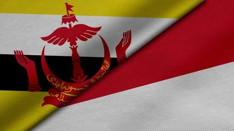 3D Rendering of two flags from Brunei Darussalam and Republic of Indonesia to Stock Illustration