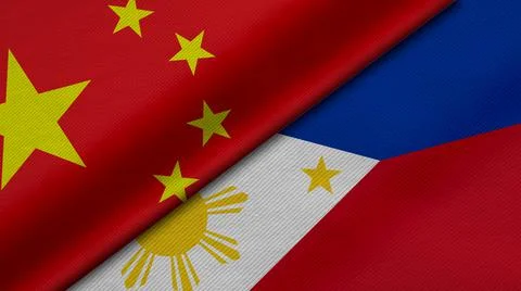 3D Rendering of two flags from China and Republic of the Philippines together Stock Illustration