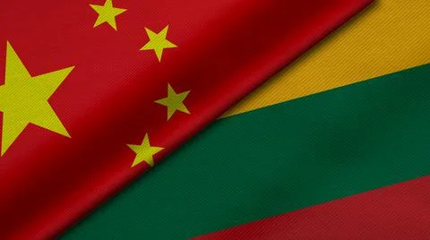 3D Rendering of two flags from China and Republic of Lithuania together with  Stock Illustration