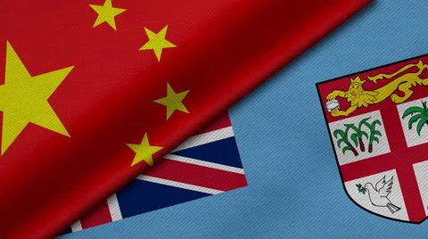 3D Rendering of two flags from China and Republic of Fiji together with fabri Stock Illustration
