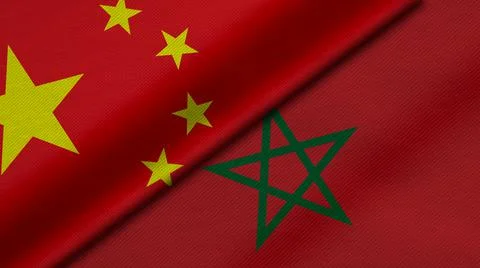 3D Rendering of two flags from China and Kingdom of Morocco together with fab Illustrazione stock