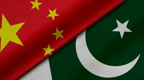 3D Rendering of two flags from China and Republic of pakistan  together with  Stock Illustration