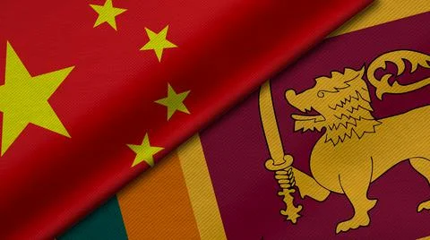 3D Rendering of two flags from China and Republic of Sri Lanka  together with Illustrazione stock