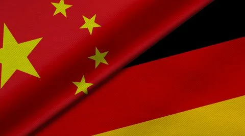 3D Rendering of two flags from China and Republic of Germany together with fa Stock Illustration