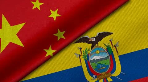 3D Rendering of two flags from China and Ecuador together with fabric texture Stock Illustration