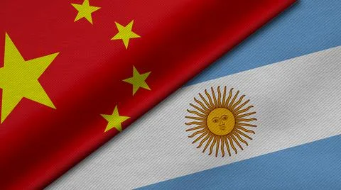 3D Rendering of two flags from china and Argentina Republic together with fab Stock Illustration