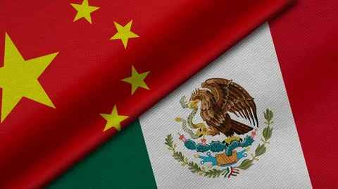3D Rendering of two flags from china and United Mexican States together with  Stock Illustration