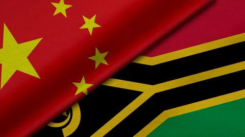 3D Rendering of two flags from China and Republic of Vanuatu  together with f Stock Illustration