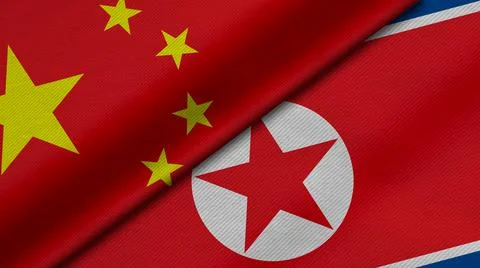 3D Rendering of two flags from China and Republic of Kazakhstan with fabric t Stock Illustration