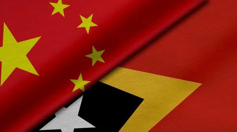 3D Rendering of two flags from China and Democratic Republic of Timor-Leste w Stock Illustration