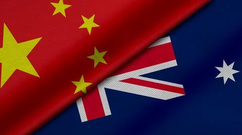 3D Rendering of two flags from China and Commonwealth of Australia with fabri Illustrazione stock