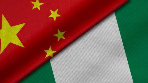 3D Rendering of two flags from china and Federal Republic of Nigeria together Stock Illustration