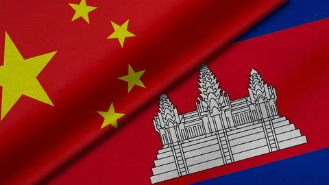 3D Rendering of two flags from china and Kingdom of Cambodia together with fa Stock Illustration