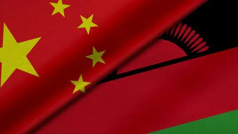 3D Rendering of two flags from china and Republic of Malawi together with fab Stock Illustration