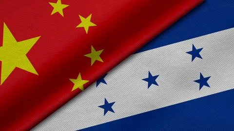 3D rendering of two flags of China and Republic of Honduras together with f.. Illustrazione stock