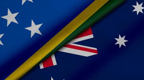 3D Rendering of two flags from Commonwealth of Australia and Solomon Islands  Stock Illustration